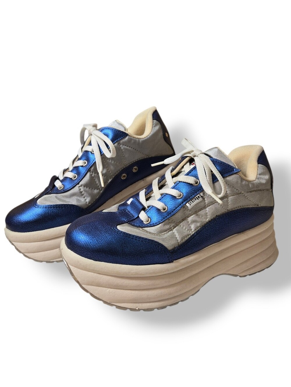 Vintage 90s Y2K Skechers Platform Sneakers Blue Sz9 (fits like 8) Bubble Sole